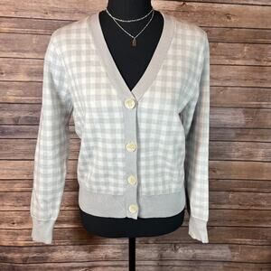 Sioni Gray/White Checkered Gingham Cardigan Sweater